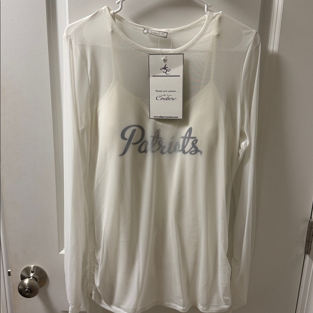 All Sport Couture White Long Sleeve New England Patriots Top